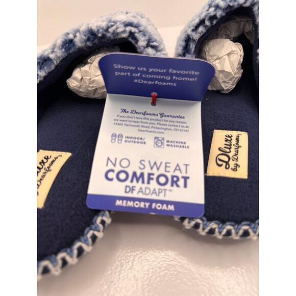 DLUXE by Dearfoams Vera Teddy Scuff Slippers Blue Memory Foam Size L 9-10 UNISEX - Picture 6 of 10